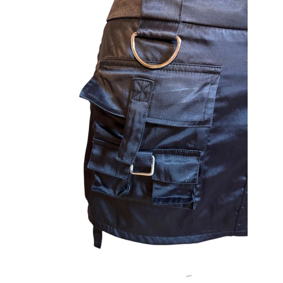 Weathervane Cargo Mini Skirt Womens 9 Black Excellent Y2K Utility D-Ring Pockets - Picture 2 of 9